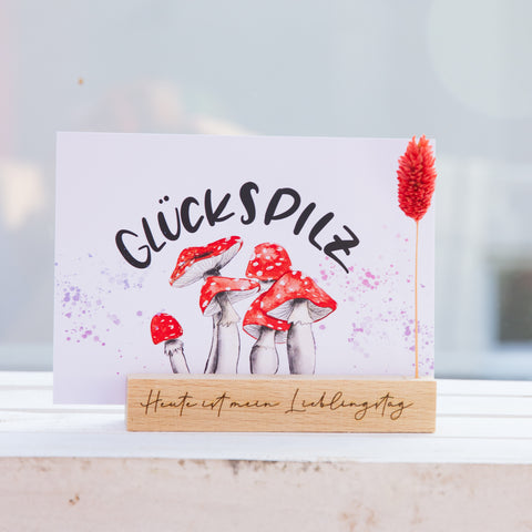 Postkarte mit Lettering Glückspilz Aquarell